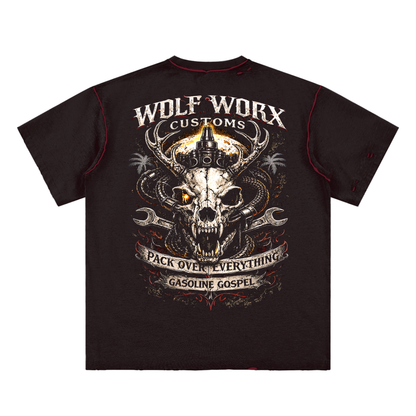 Wolf Worx Customs Pack Over Everything Hand-frayed Reversible T-shirt