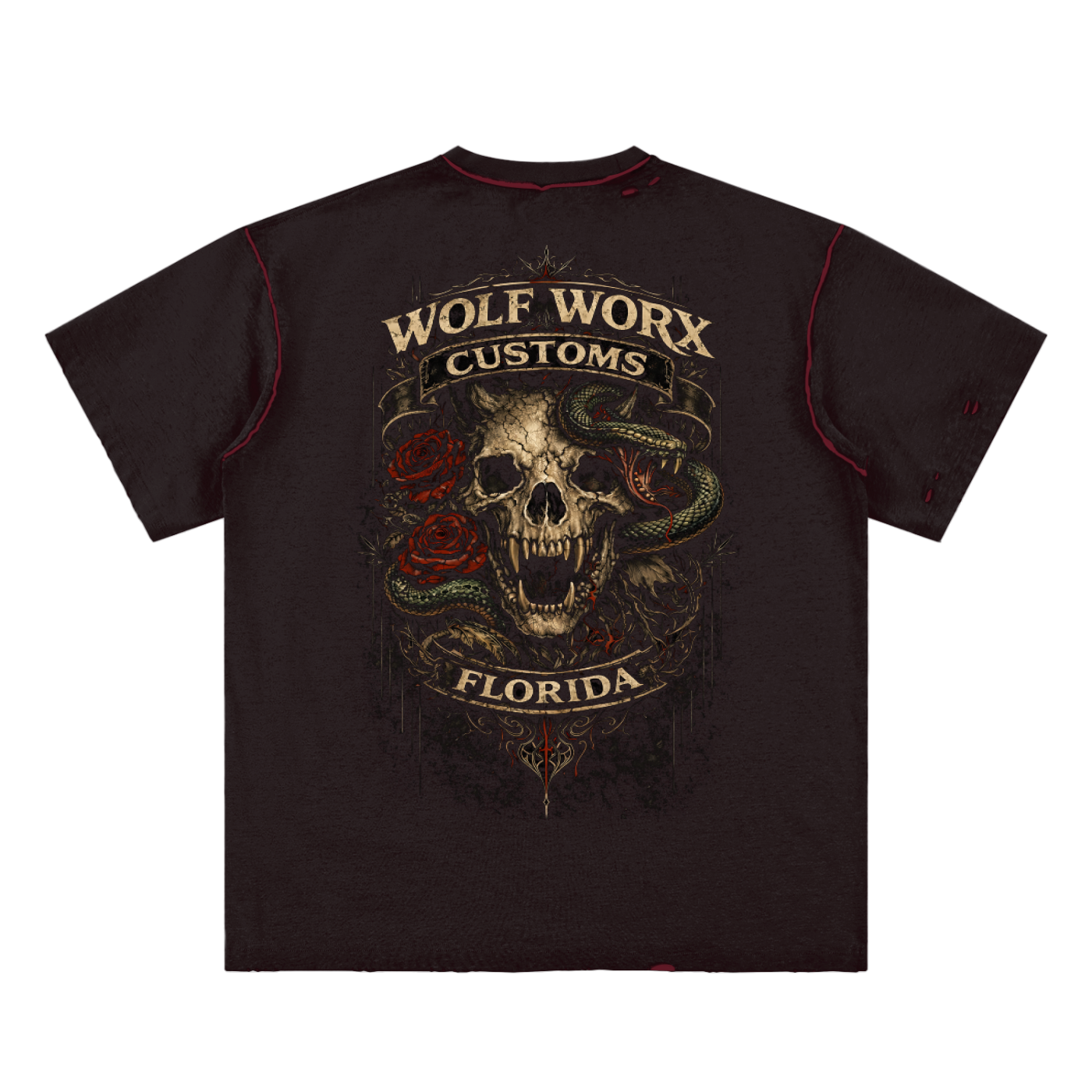 Wolf Worx Customs Snake Skull Hand-frayed Reversible T-shirt