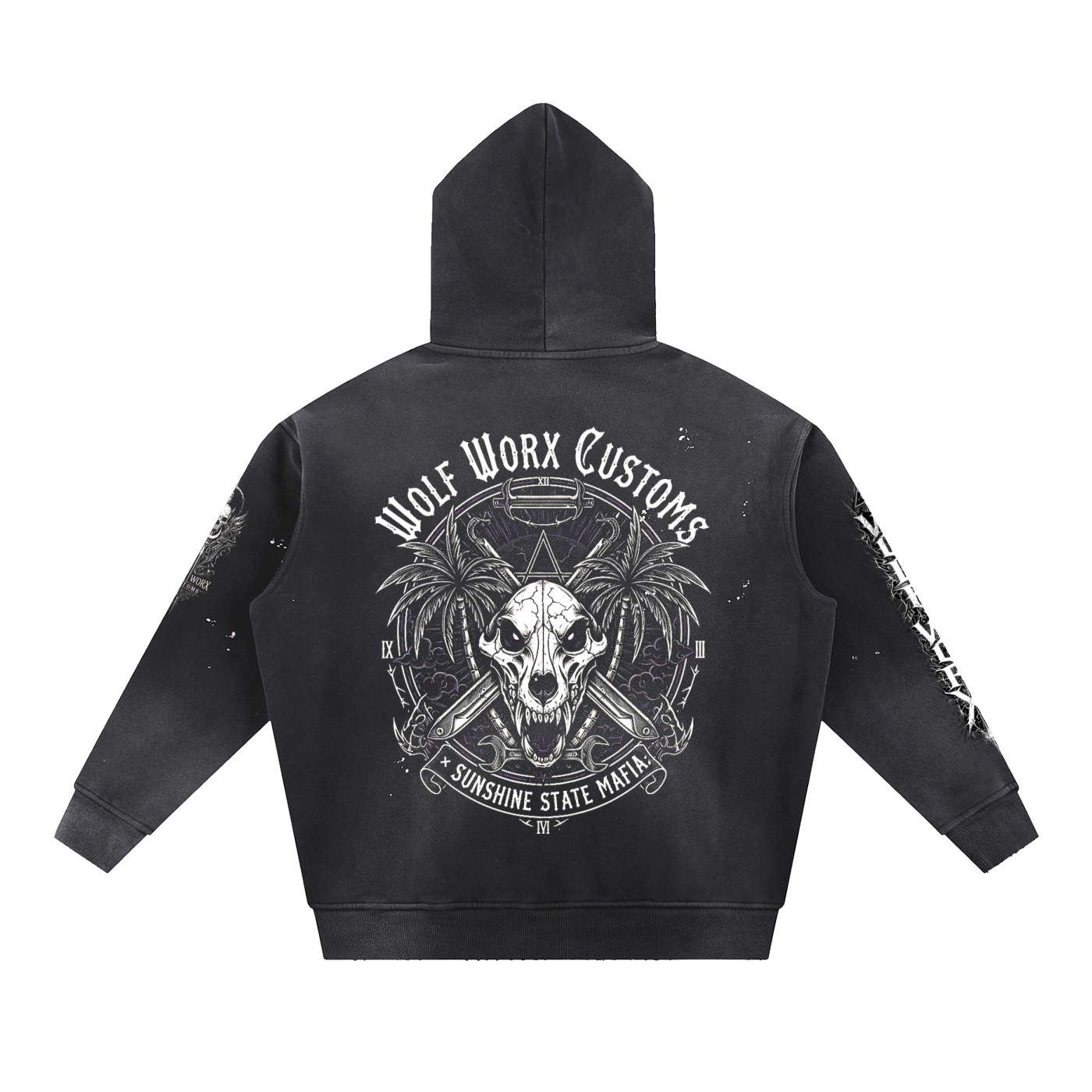 Wolf Worx Customs Sunshine State Mafia Vintage Washed Frayed Fleece Hoodie