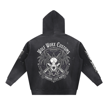Wolf Worx Customs Sunshine State Mafia Vintage Washed Frayed Fleece Hoodie