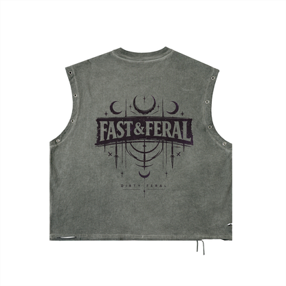 Fast & Feral Ampersand Distressed Grommet Eyelet Tank Top