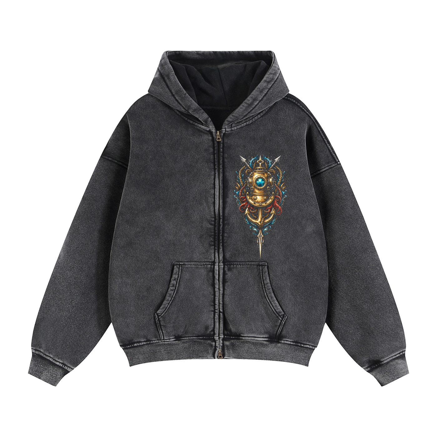 Wolf Worx Customs Hot Rod Heroes Rescue Diver Zip-Through Boxy Fleece Hoodie