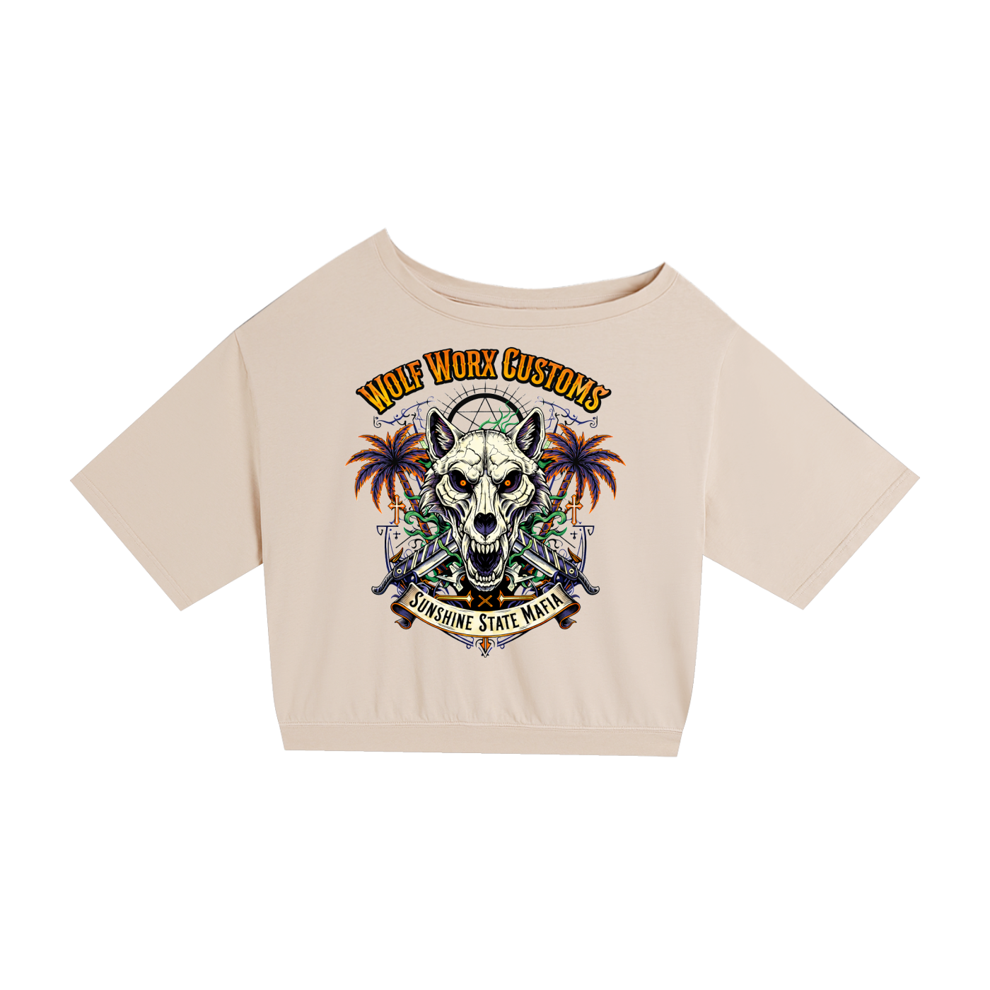Wolf Worx Customs Sunshine State Mafia Asymmetric Shoulder Oversized Cotton T-Shirt