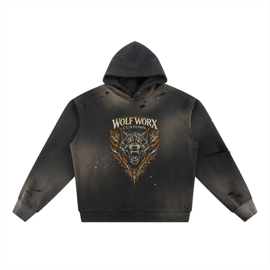 Wolf Worx Customs Gasoline Gospel Reaper Sun Fade Frayed Fleece Hoodie