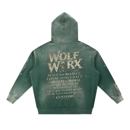 Wolf Worx Customs Words To Live By Vintage Washed Frayed Fleece Hoodie