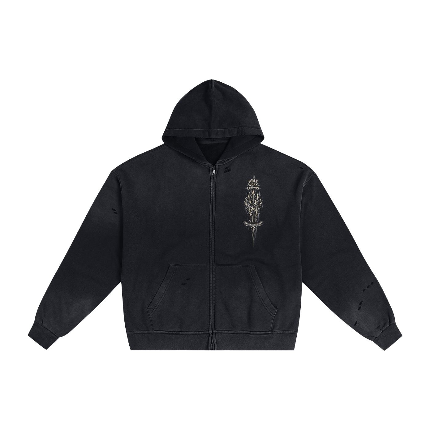 Wolf Worx Customs Pack Over Everything Shadows Hand-Frayed Sunfade Zip Hoodie
