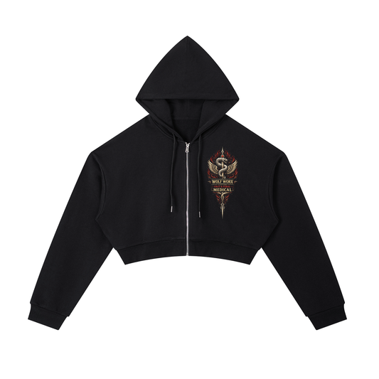Wolf Worx Customs Fast & Feral Hot Rod Heroes Medical/Nursing Essential Cropped Zip-Up Hoodie