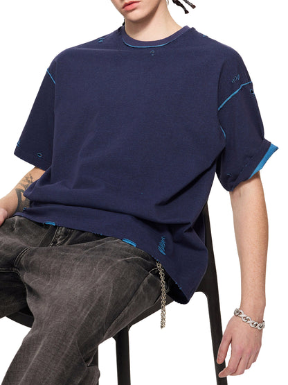 Wolf Worx Customs Pinstripe Slashes Hand-frayed Reversible T-shirt