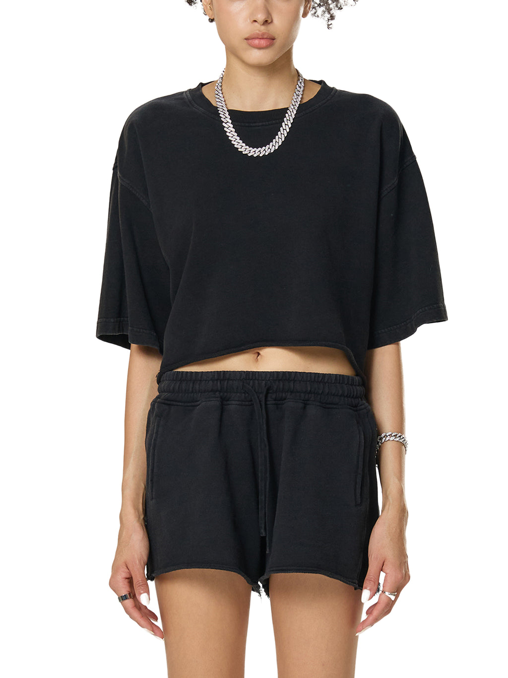 No Ur Ish NOURISH Snow Washed Raw Edge Crop Top