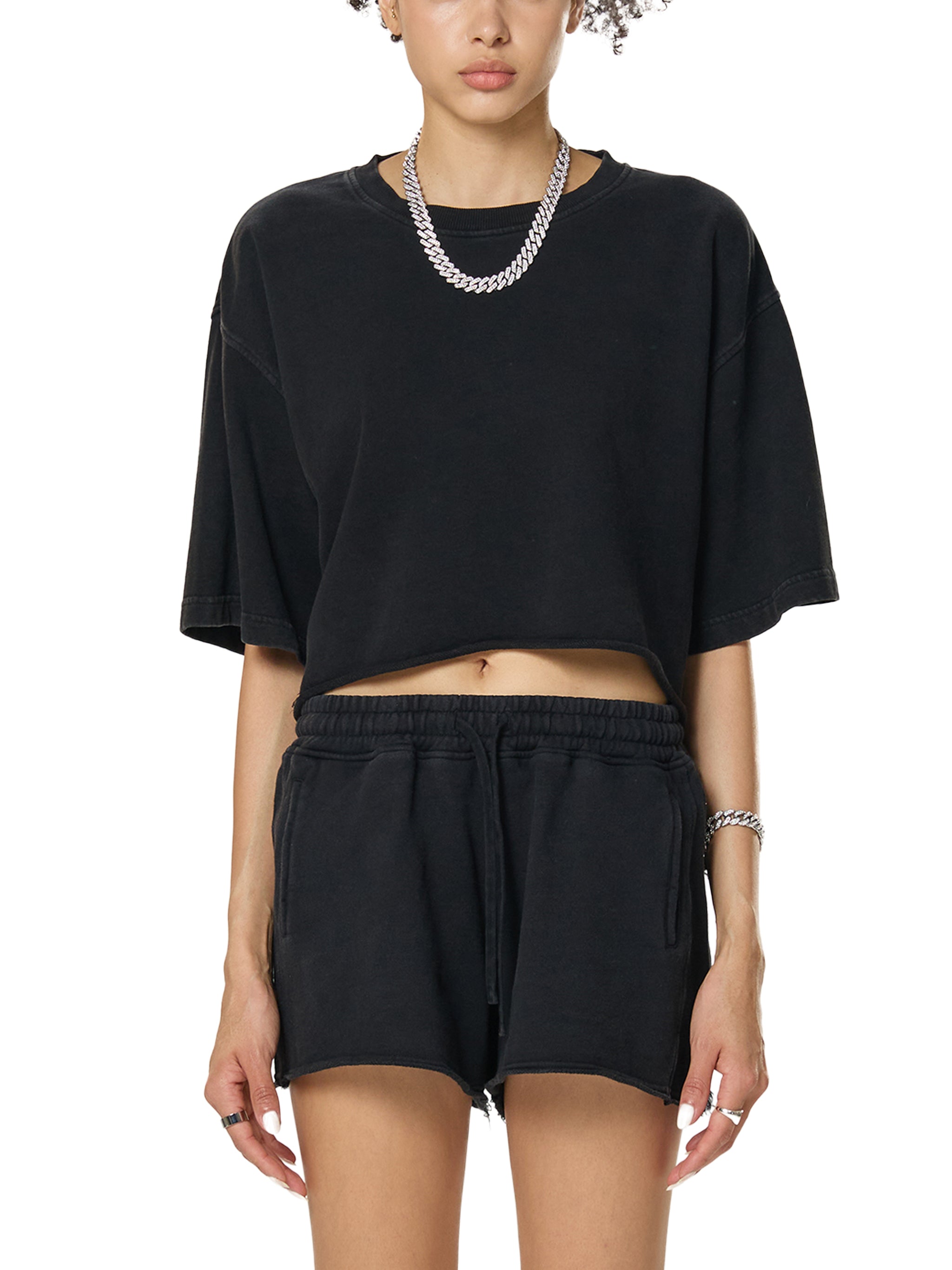 No Ur Ish NOURISH Snow Washed Raw Edge Crop Top