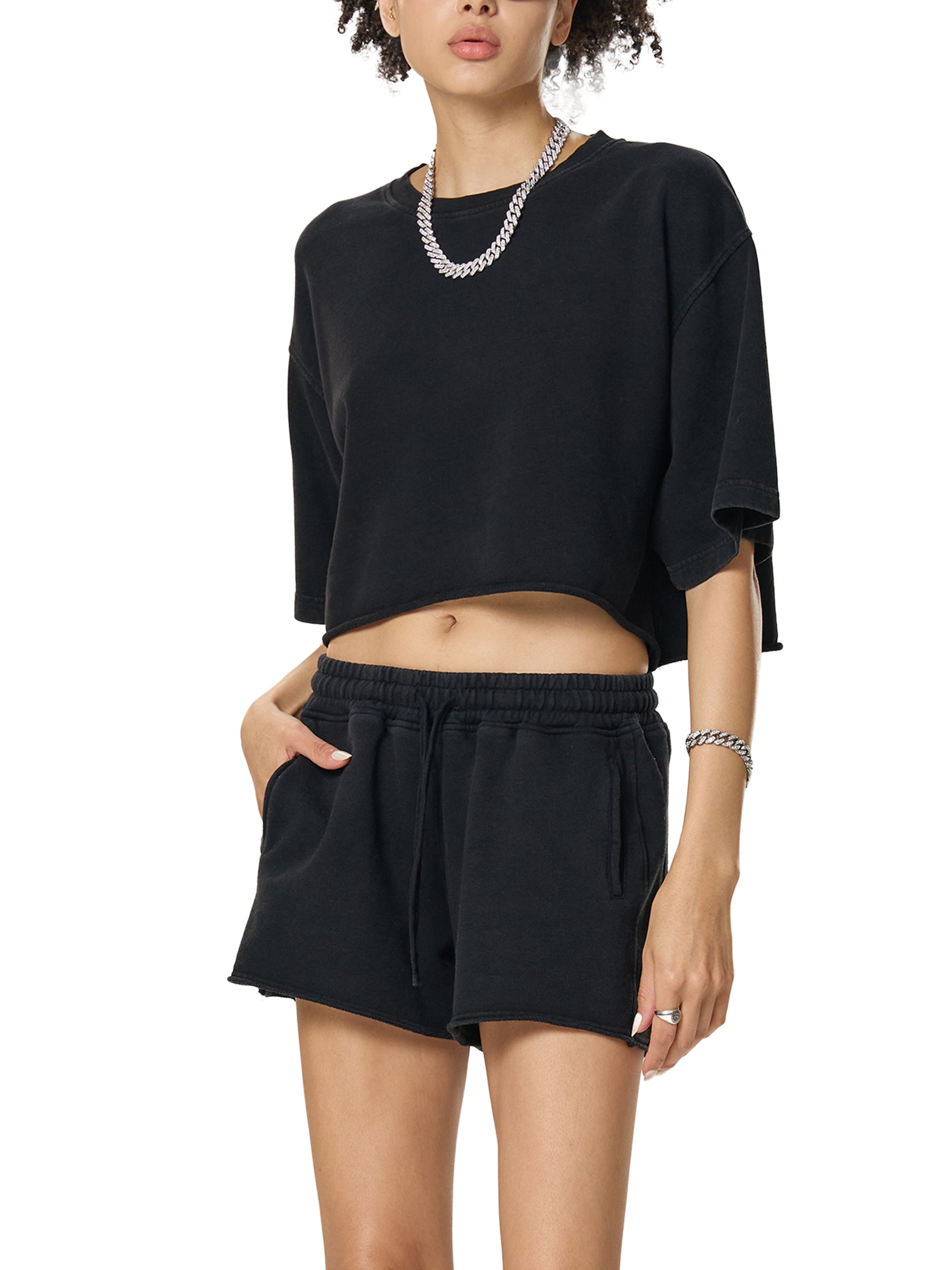 No Ur Ish NOURISH Snow Washed Raw Edge Crop Top