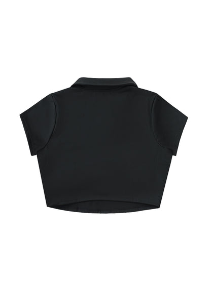 No Ur Ish NOURISH V-Neck Lapel Crop Top
