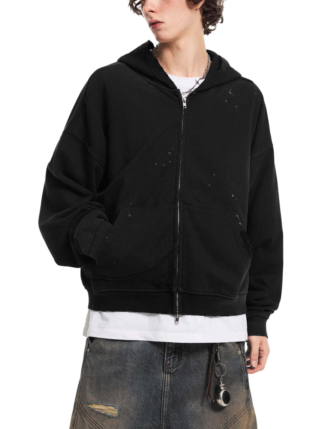No Ur Ish NOURISH Pride Sun Fade Frayed Raw Edge Fleece Zip Hoodie