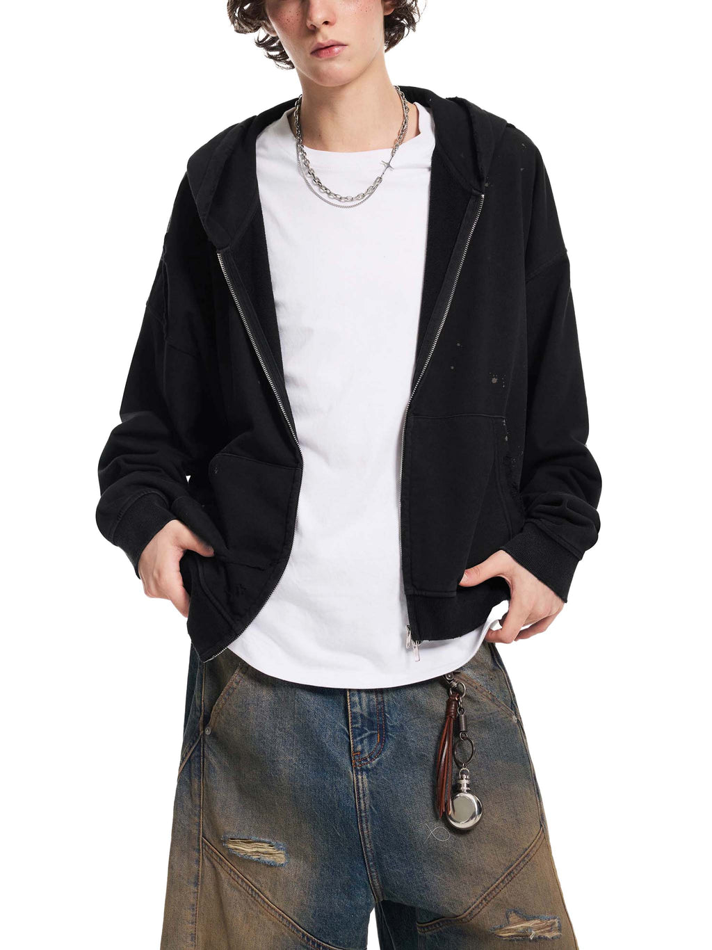 No Ur Ish NOURISH Pride Sun Fade Frayed Raw Edge Fleece Zip Hoodie
