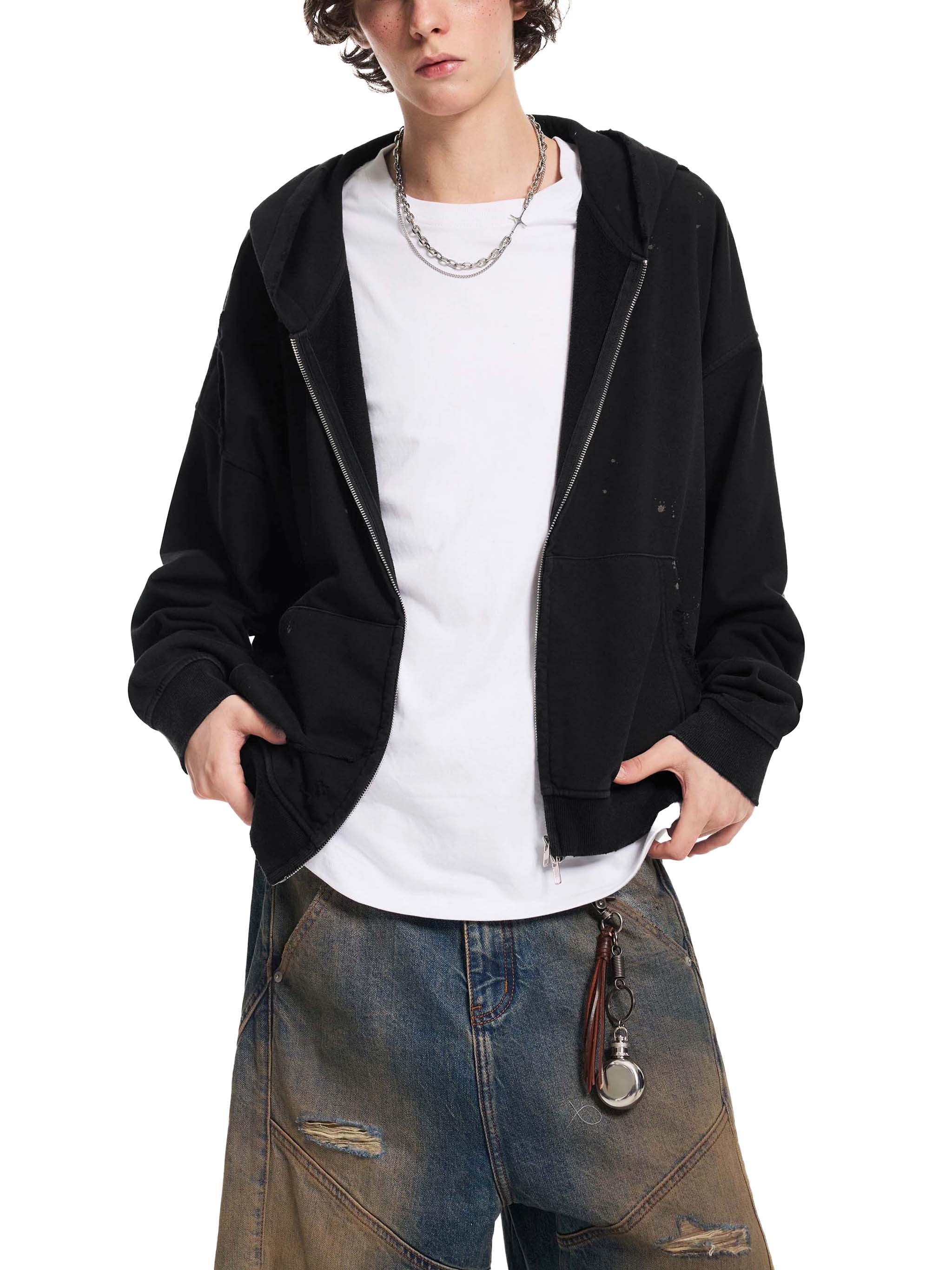 No Ur Ish NOURISH Pride Sun Fade Frayed Raw Edge Fleece Zip Hoodie