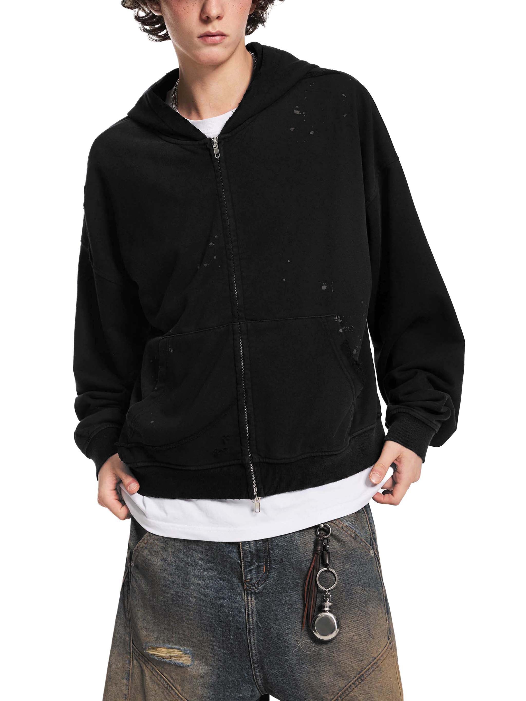 No Ur Ish NOURISH Pride Sun Fade Frayed Raw Edge Fleece Zip Hoodie