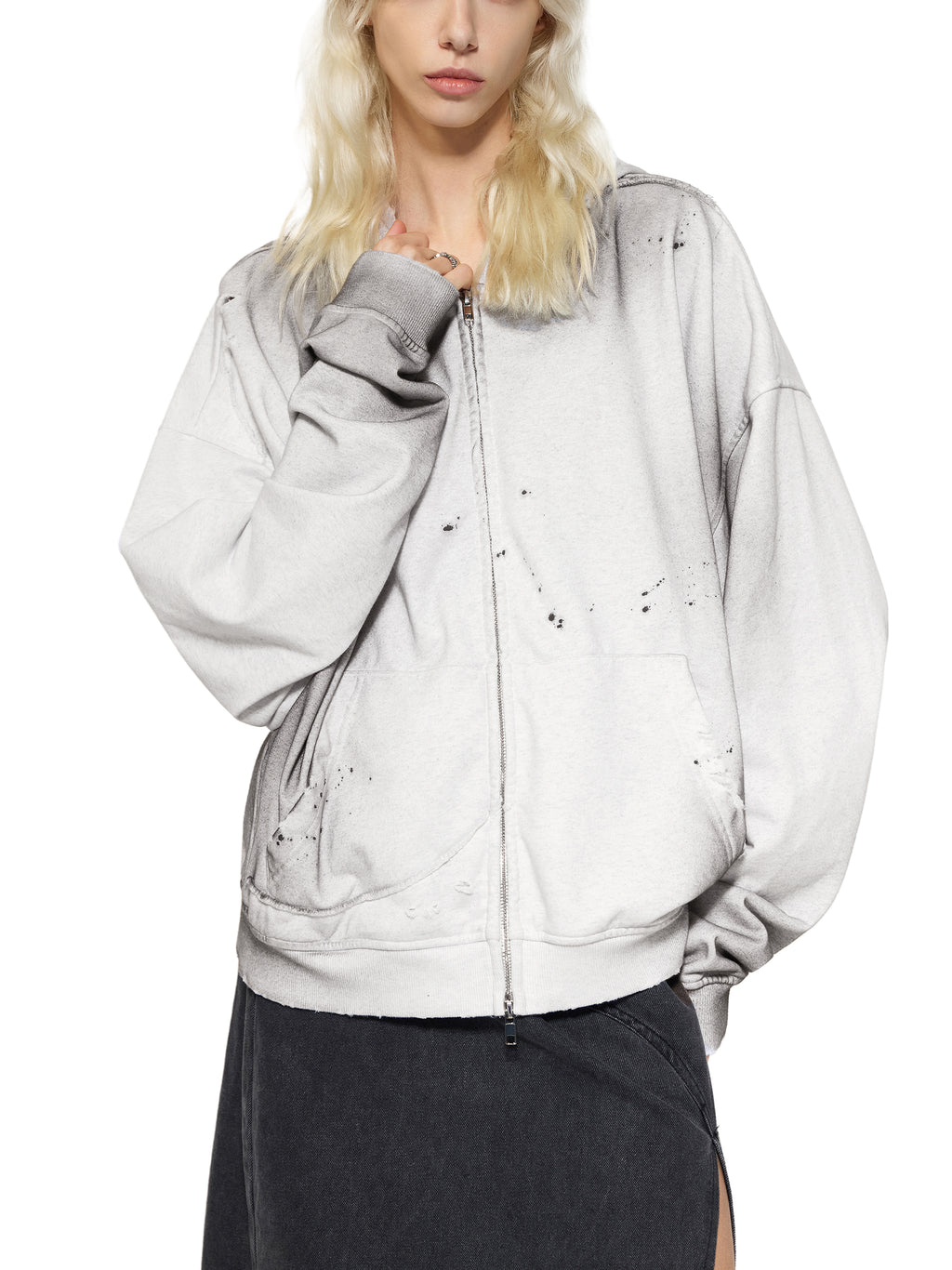 No Ur Ish NOURISH Pride Sun Fade Frayed Raw Edge Fleece Zip Hoodie