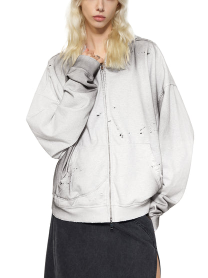 No Ur Ish NOURISH Pride Sun Fade Frayed Raw Edge Fleece Zip Hoodie