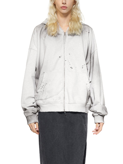 No Ur Ish NOURISH Pride Sun Fade Frayed Raw Edge Fleece Zip Hoodie